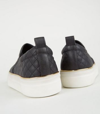 Black Leather-Look Quilted Slip On 
