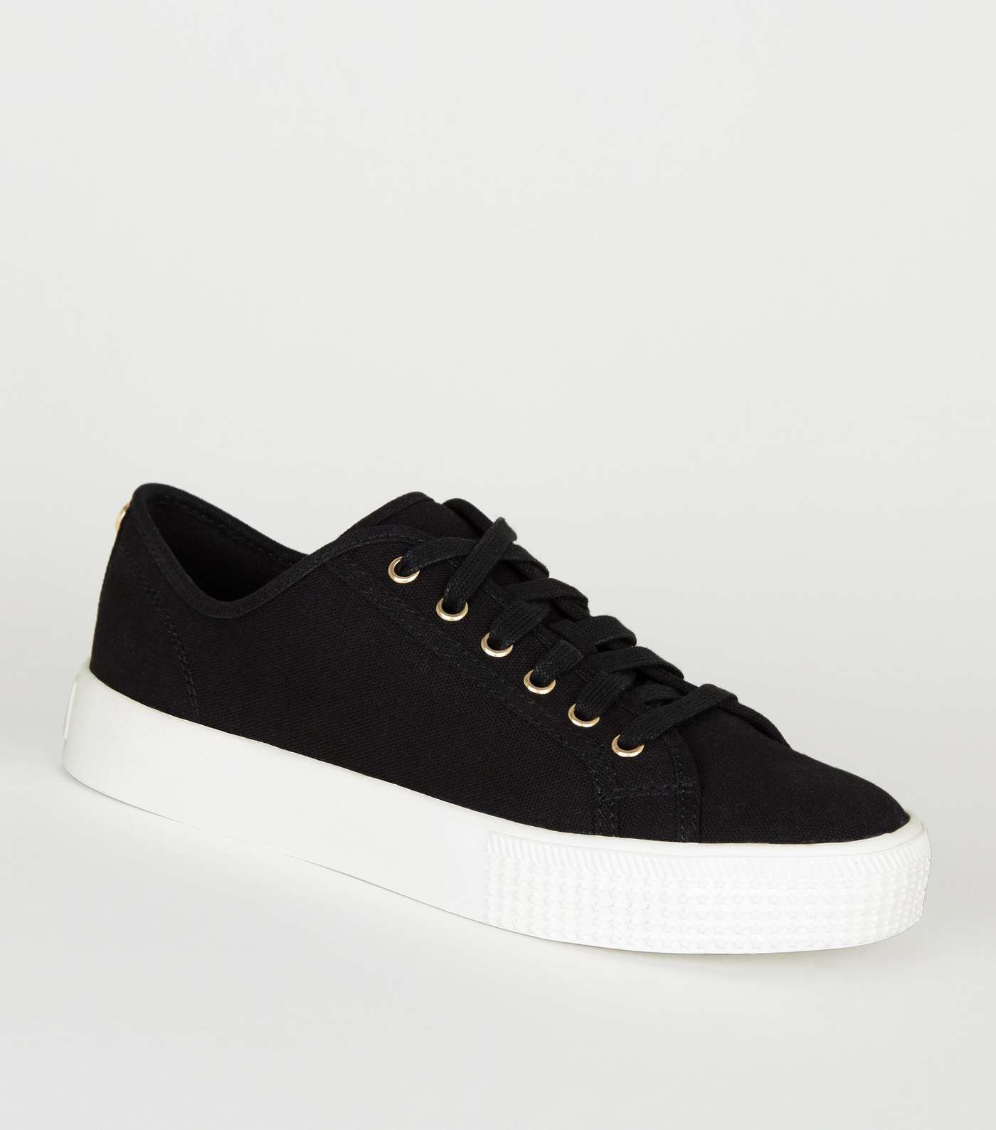 Black Canvas Star Sole Lace Up Trainers
