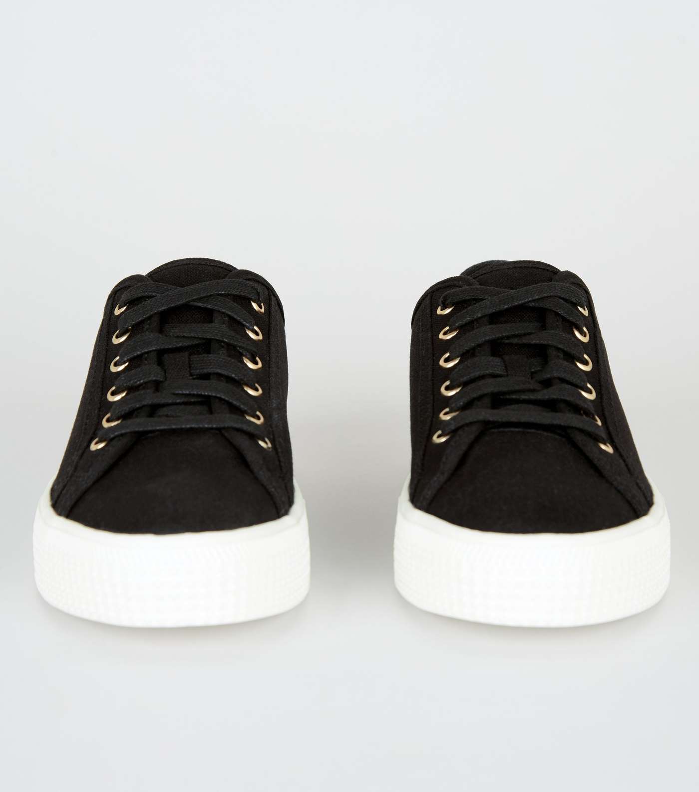 Black Canvas Star Sole Lace Up Trainers Image 3