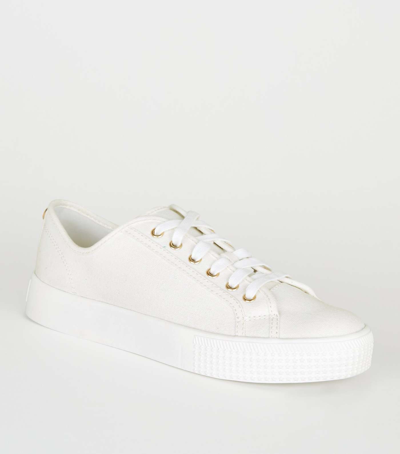 White Canvas Stud Back Lace Up Trainers