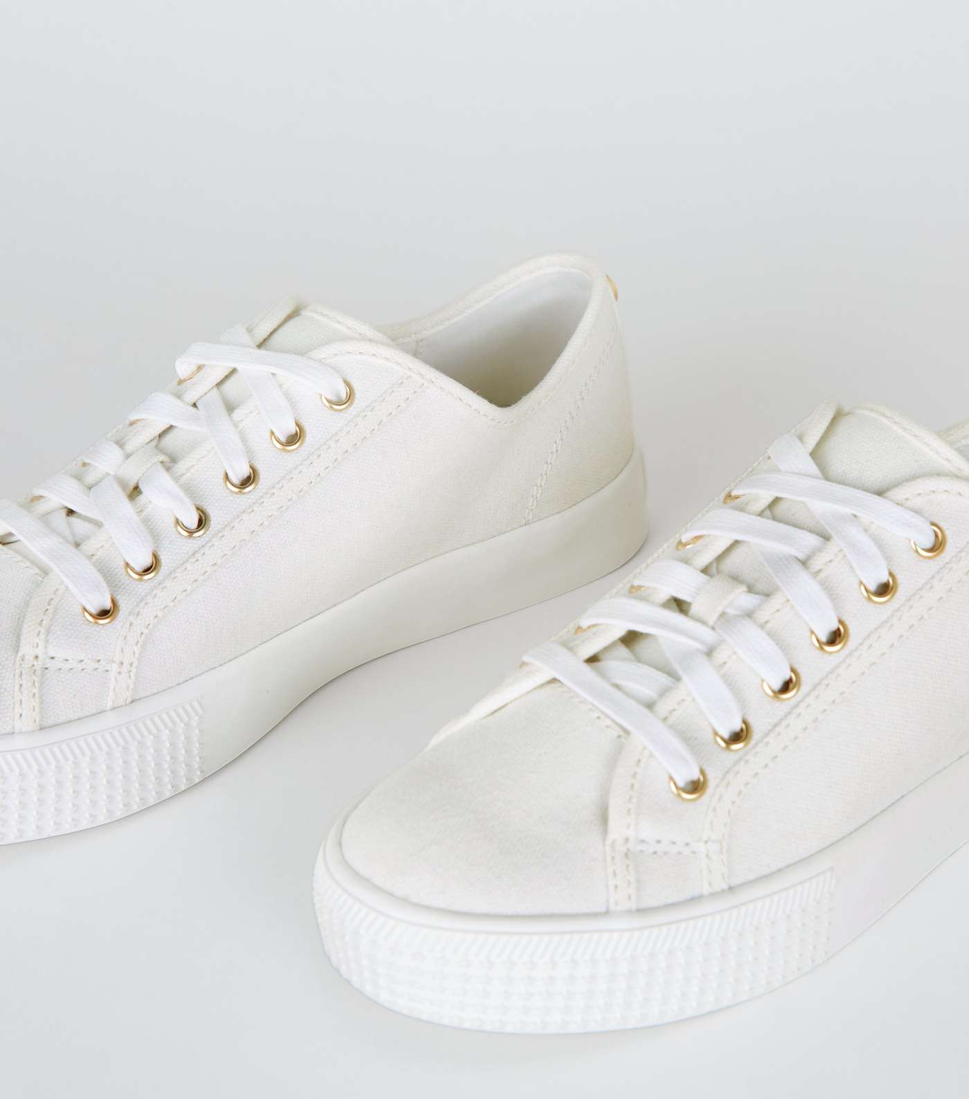 White Canvas Stud Back Lace Up Trainers Image 3