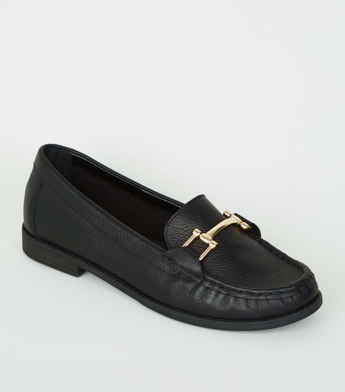 Black Leather Bar Front Loafers