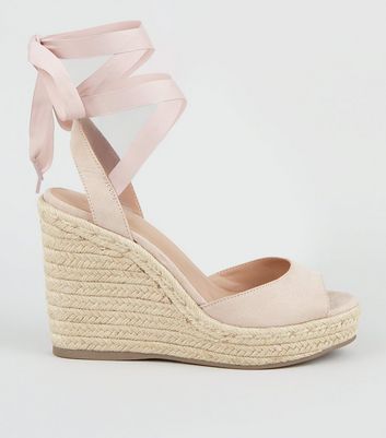 Pale Pink Suedette Ankle Tie Woven 