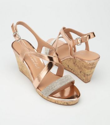 Vicki Gold Metallic Leather Wedge - Ladies Sandals from Lunar Shoes UK