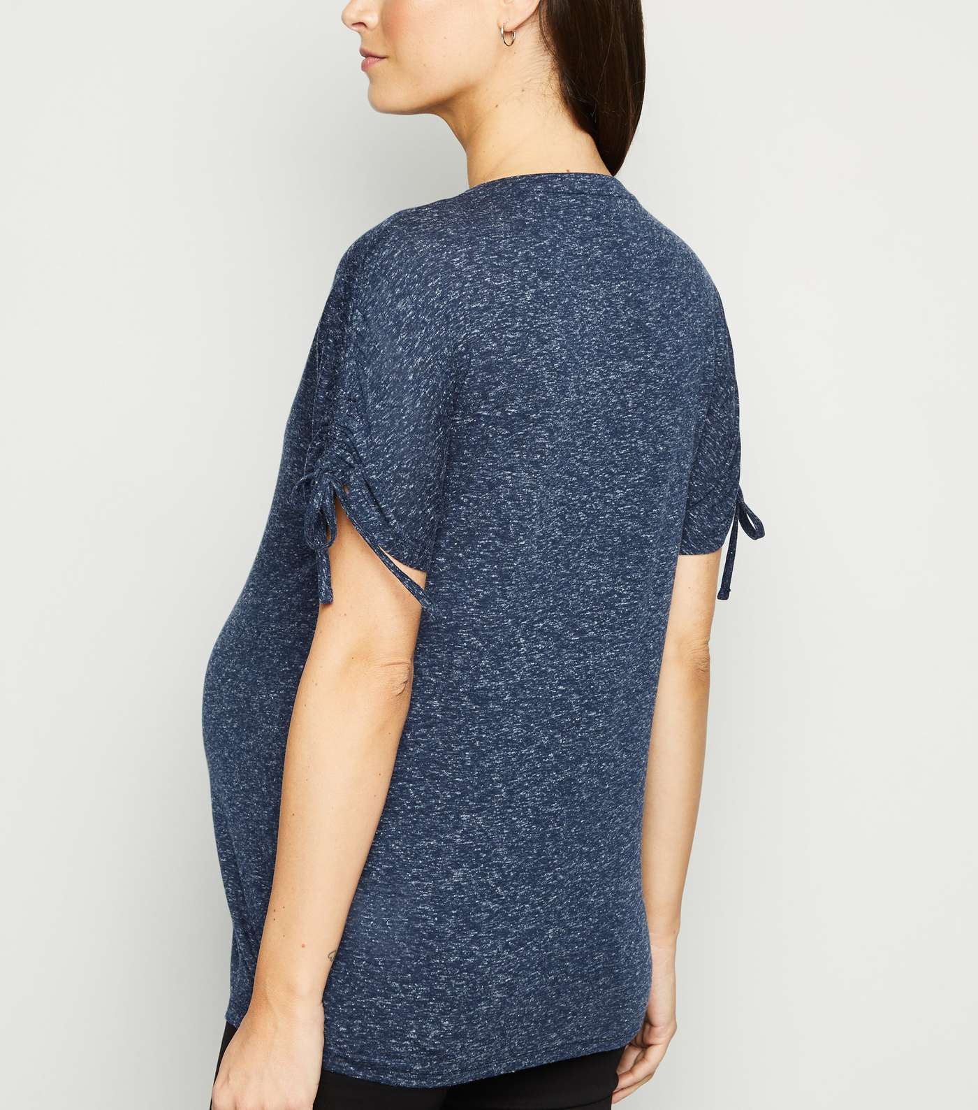 Maternity Navy Ruched Tie Sleeve T-Shirt Image 3