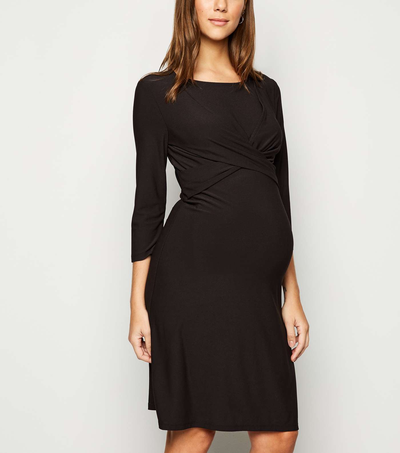 Maternity Black Twist Front Nursing Dress
