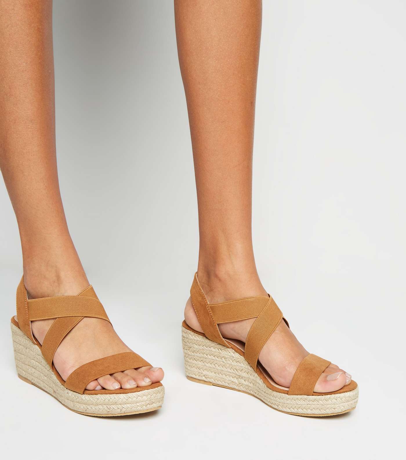Wide Fit Tan Suedette Elasticated Espadrille Wedges Image 2