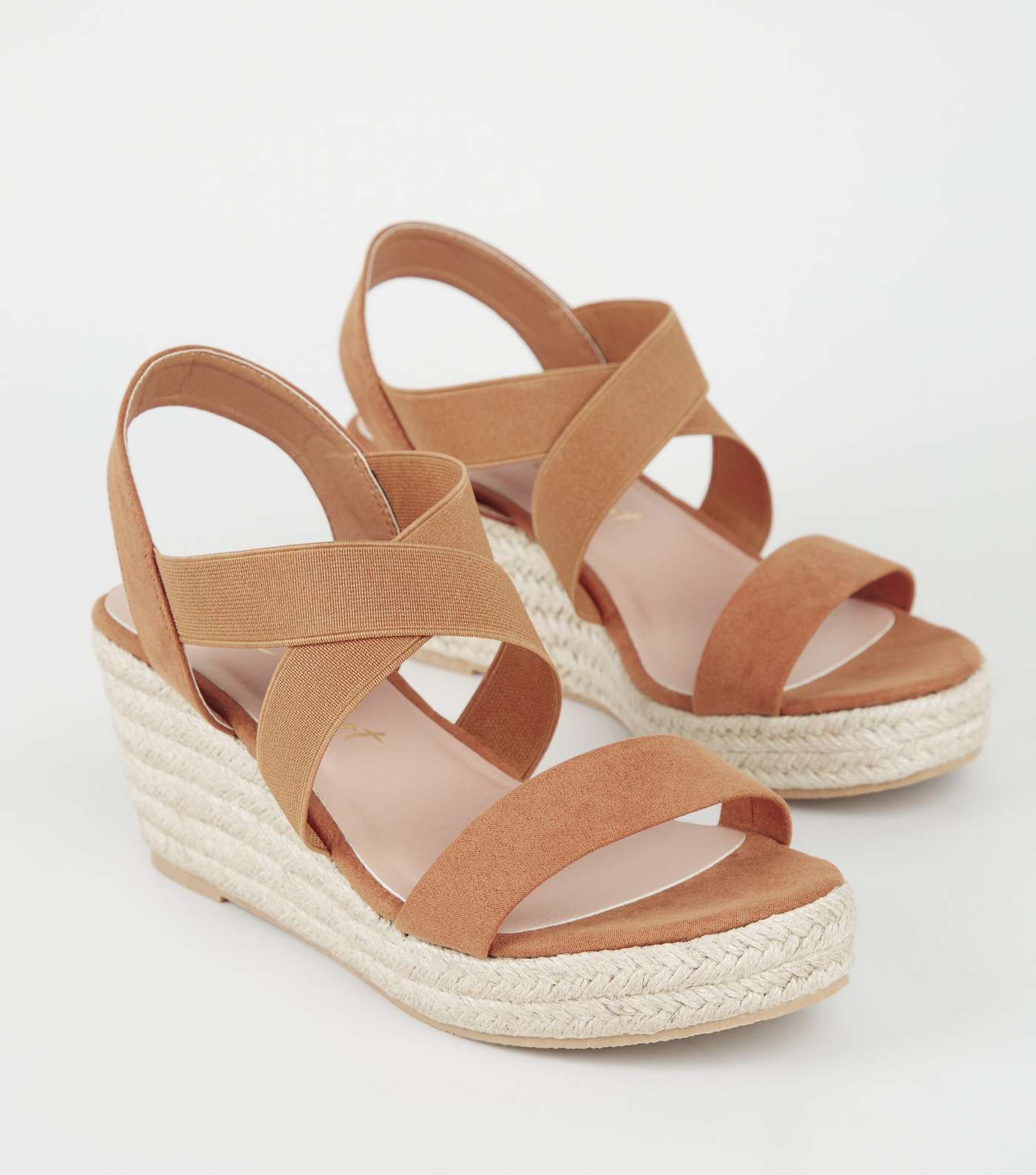 Wide Fit Tan Suedette Elasticated Espadrille Wedges Image 4
