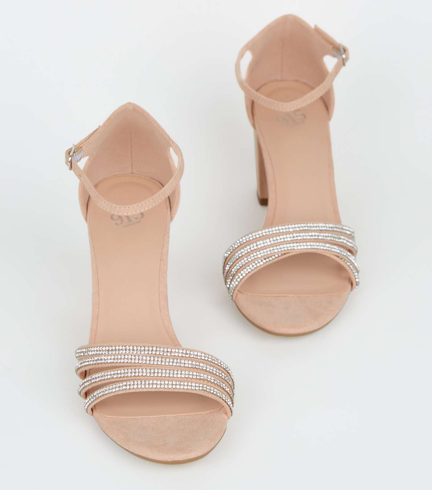 Girls Pale Pink Suedette Diamanté Block Heel Sandals Image 3