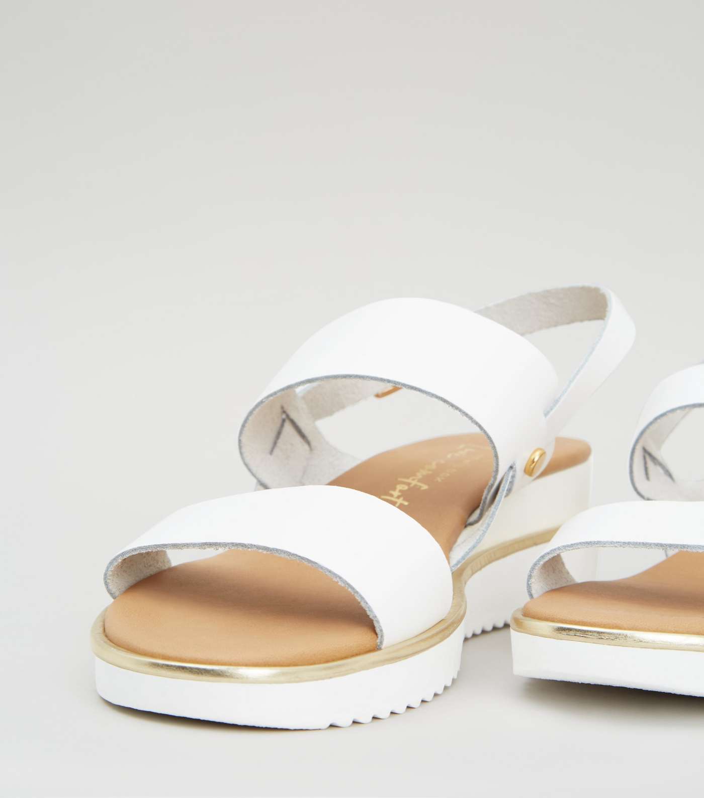White Leather Double Strap Wedge Sandals Image 4