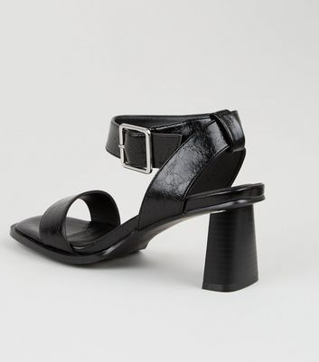 Image of Black Crinkle Patent  Part Block Heels New Look