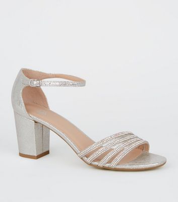 River Island strappy block heeled sandal in silver | ASOS