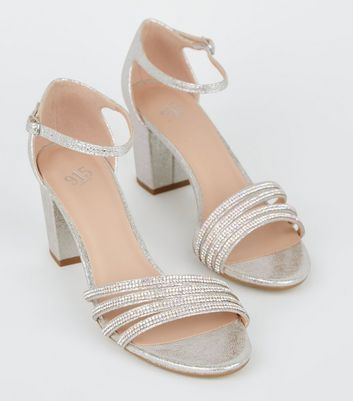 Silver Diamanté Block Heel Platform Sandals | New Look