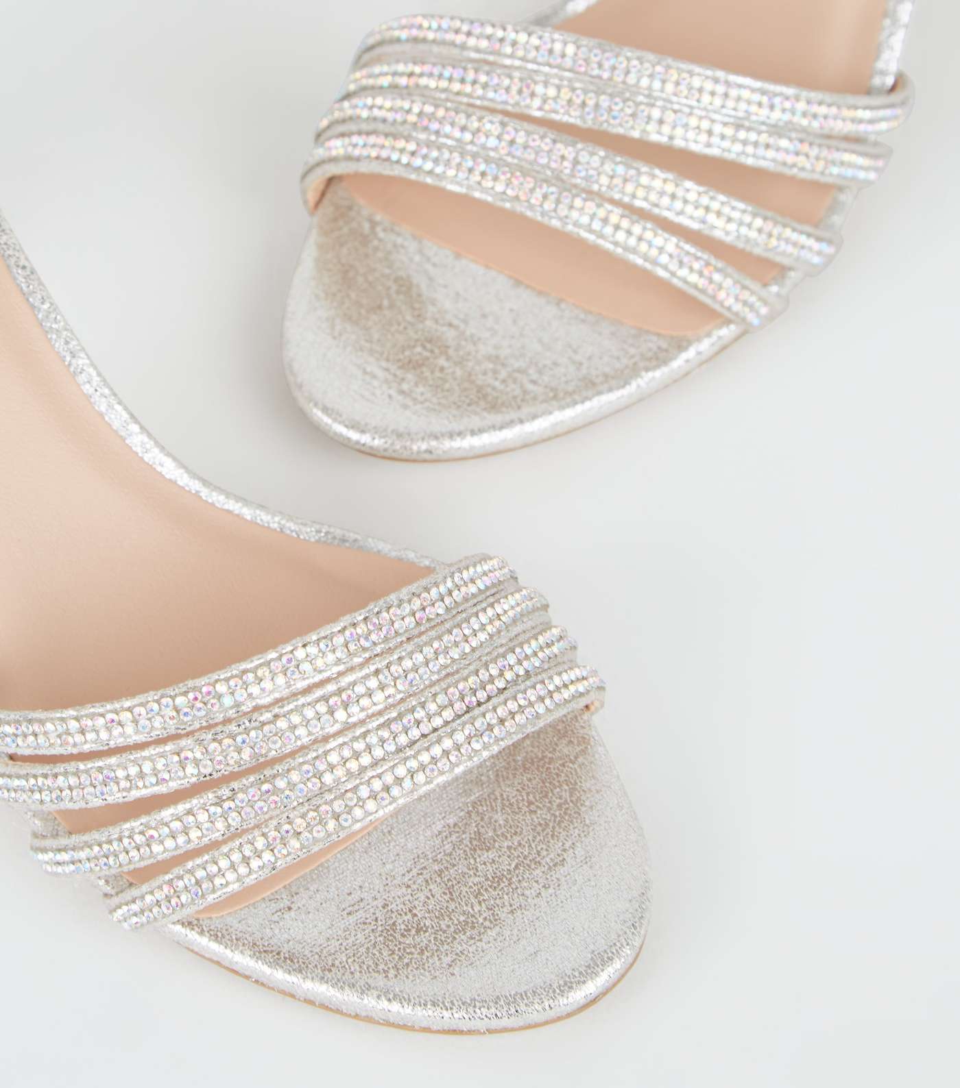 Girls Silver Shimmer Diamanté Block Heel Sandals Image 4