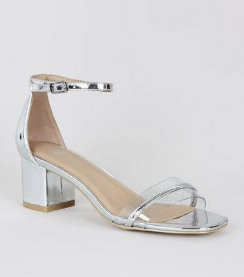 ladies silver block heel shoes