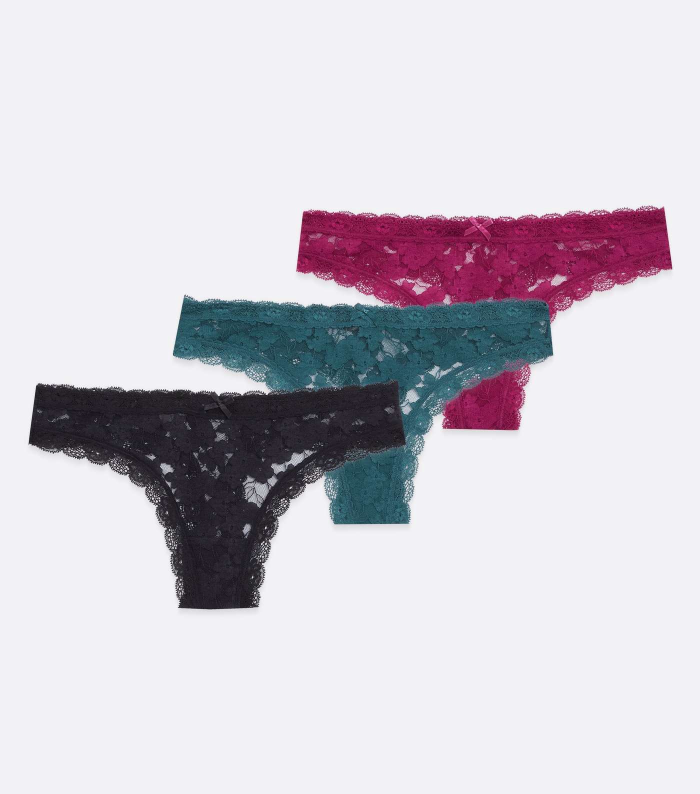 3 Pack Green Black and Pink Floral Lace Thongs Image 5