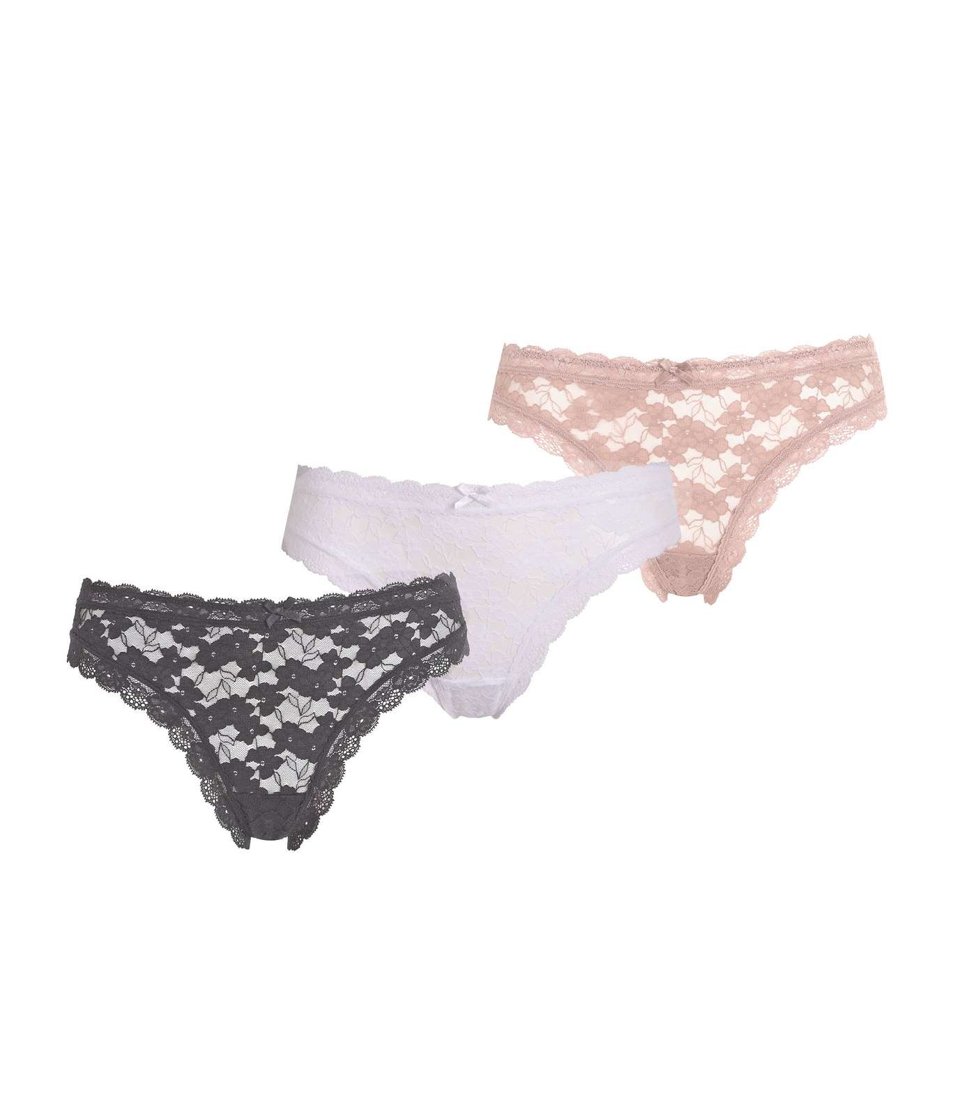 3 Pack Grey Mink and White Floral Lace Thongs Image 4