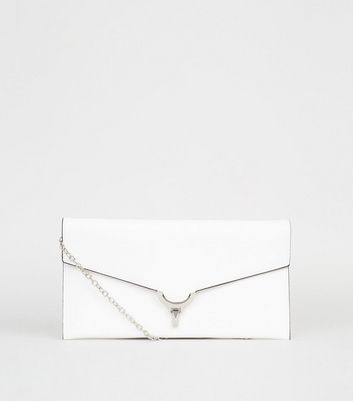 white leather clutch bag