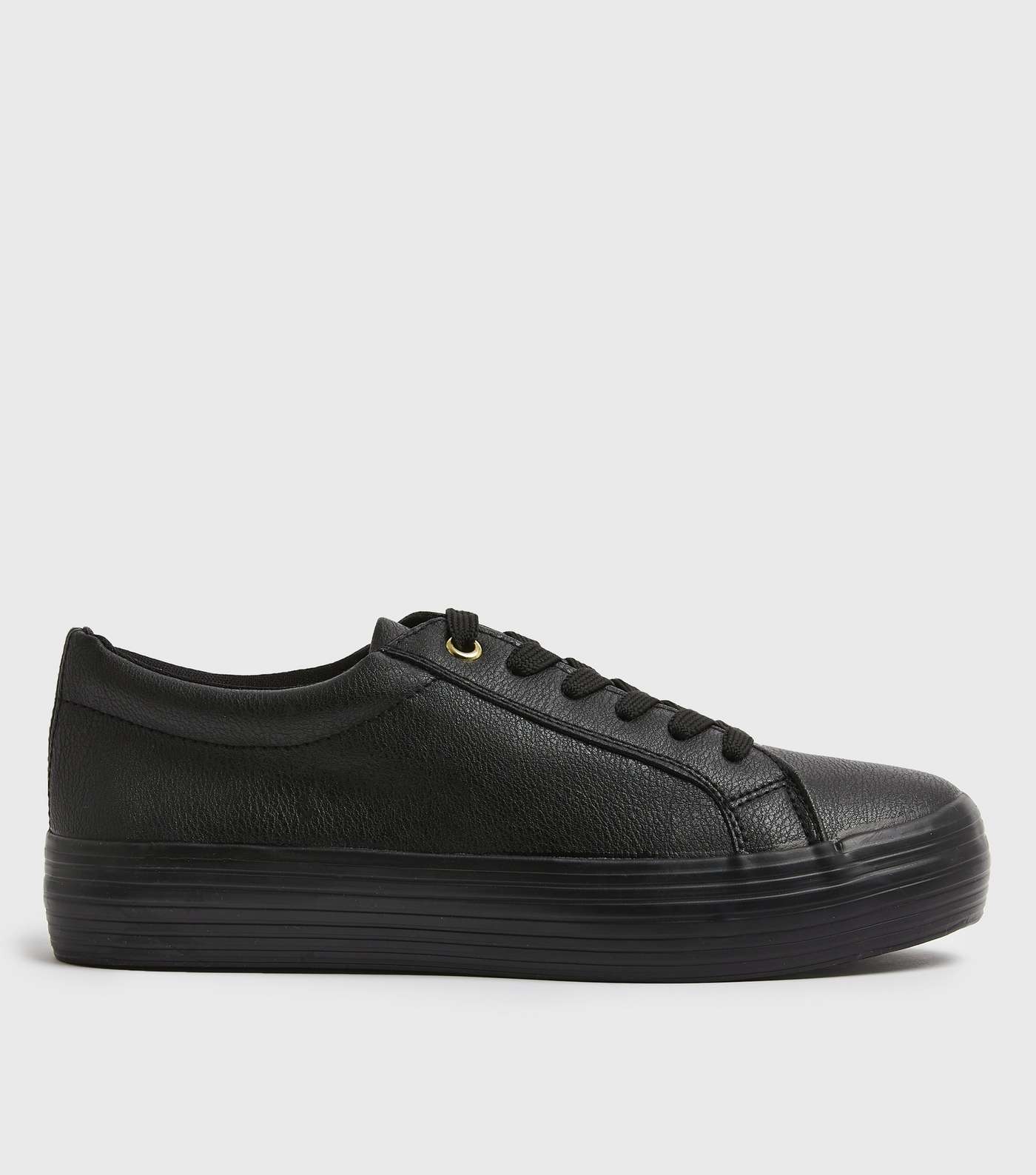 Black Leather-Look Lace Up Flatform Trainers