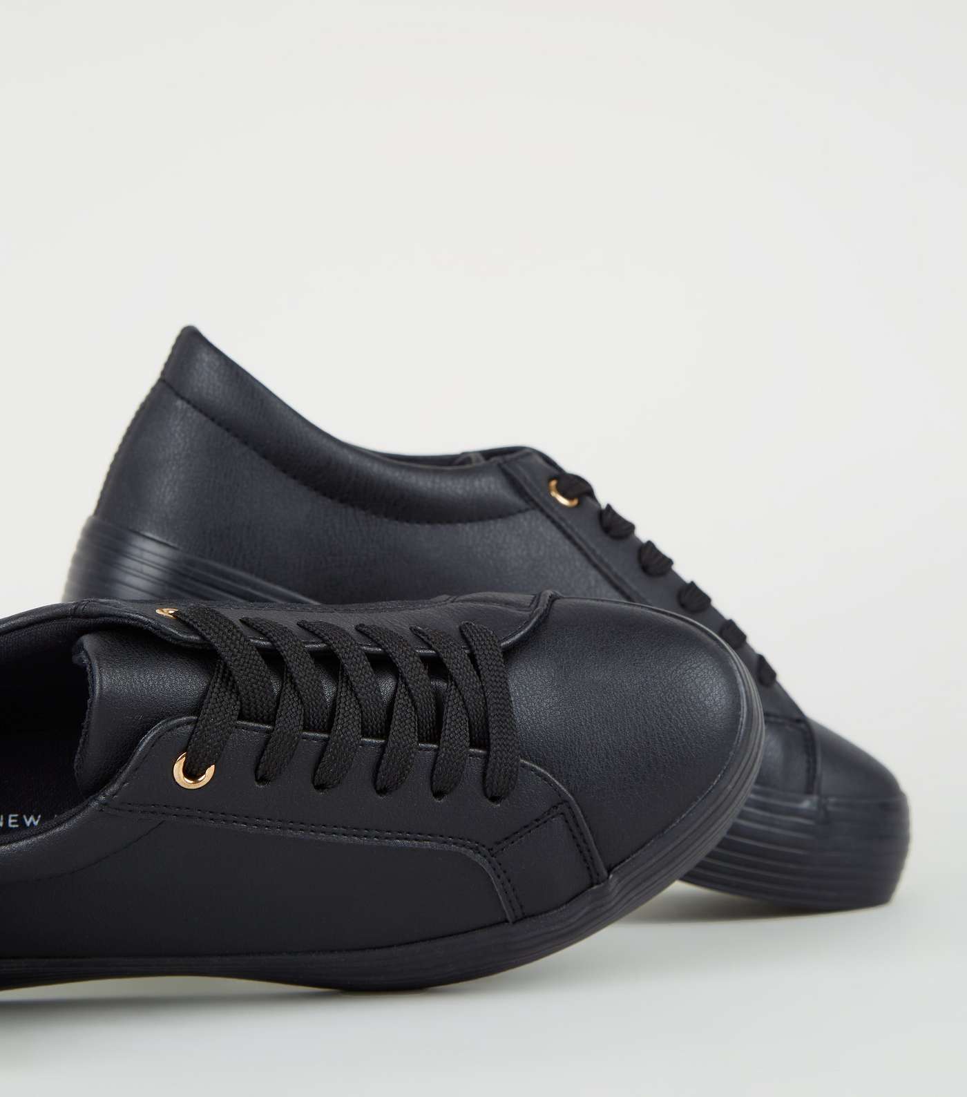 Black Leather-Look Lace Up Flatform Trainers Image 5