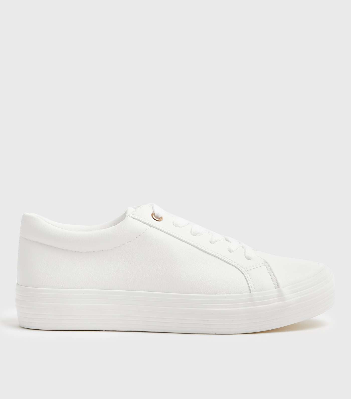 White Leather-Look Lace Up Flatform Trainers