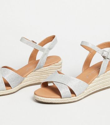 Wide Fit Silver Glitter Cross Strap Wedges