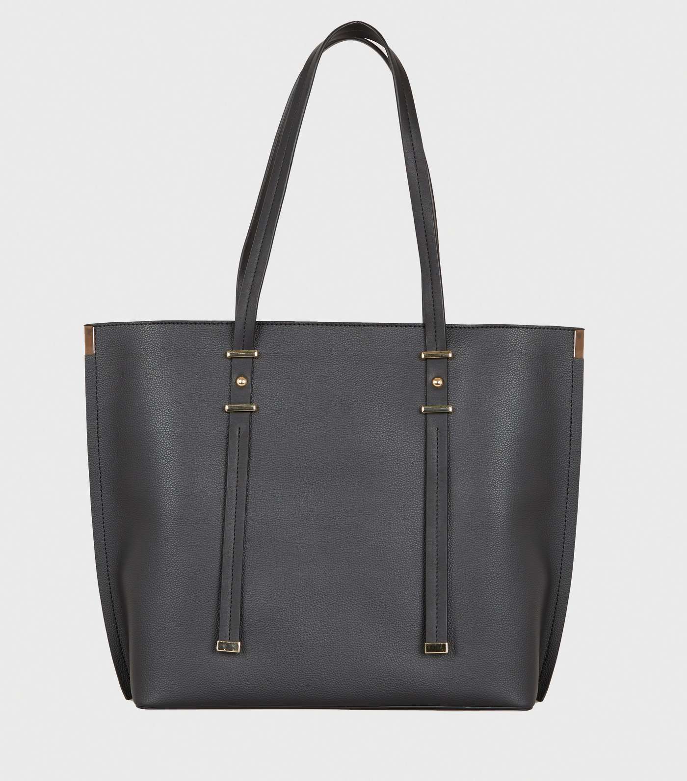 Black Leather-Look Thick Strap Tote Bag