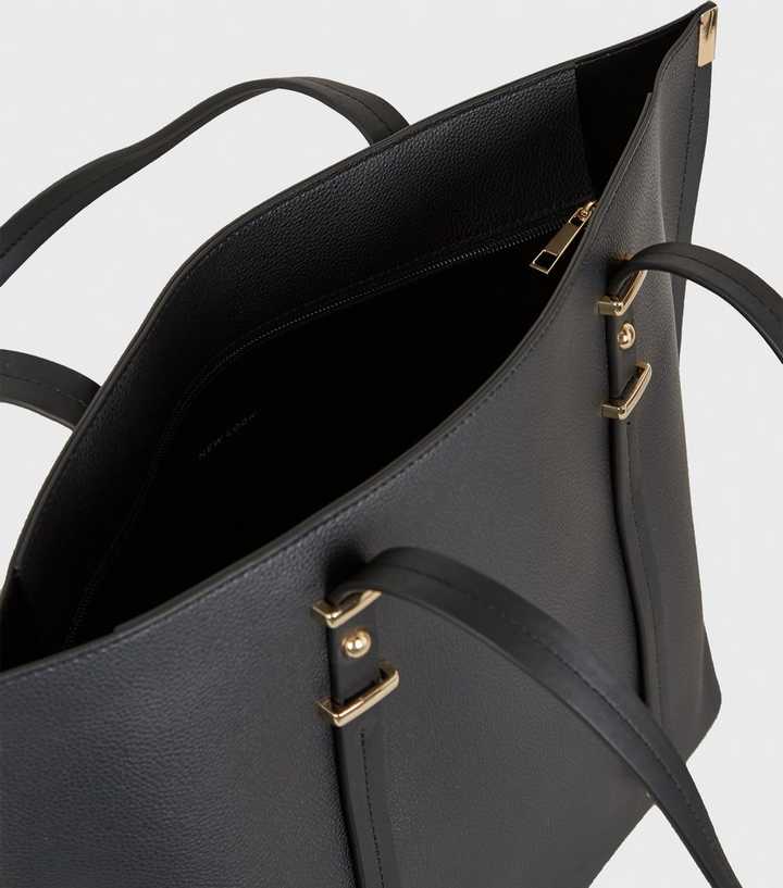 Black Leather-Look Thick Strap Tote Bag | New Look