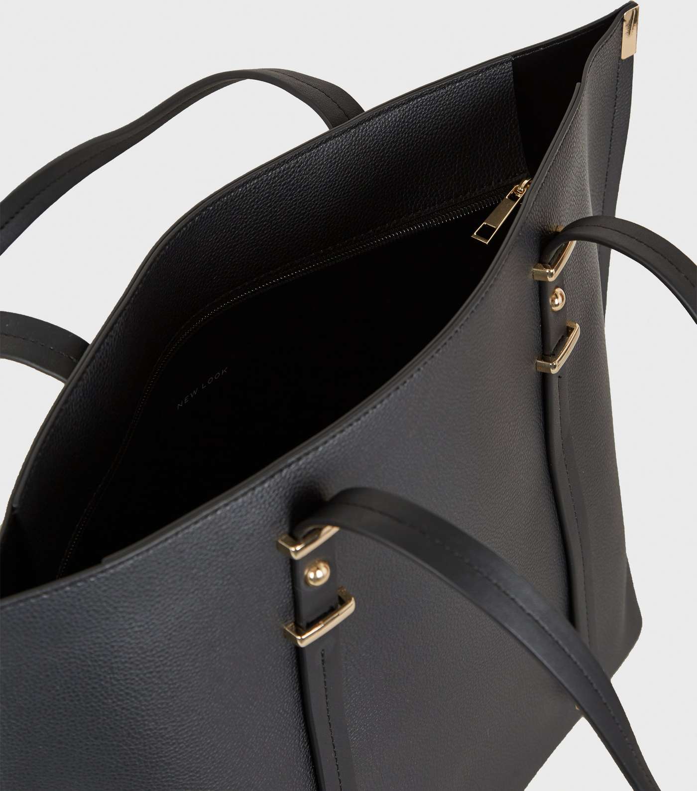 Black Leather-Look Thick Strap Tote Bag Image 3