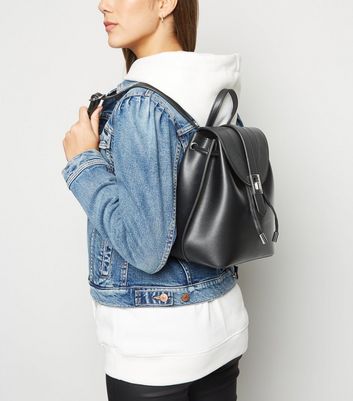 Black Leather Look Mini Backpack New Look