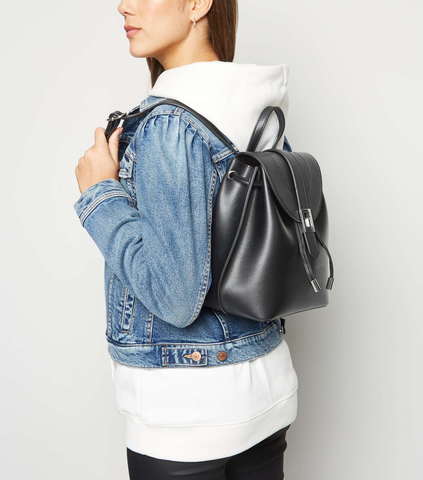 Black Leather-Look Mini Backpack Image 2