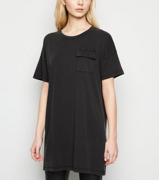 Noisy May – Schwarzes Oversize-T-Shirt in Acid-Waschung