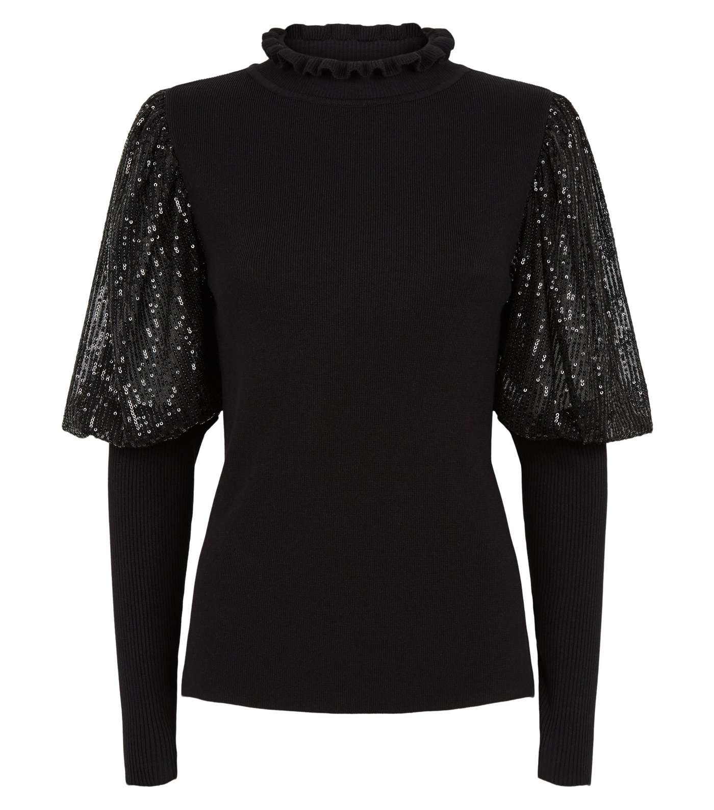 Cameo Rose Black Sequin Puff Sleeve Jumper Image 4