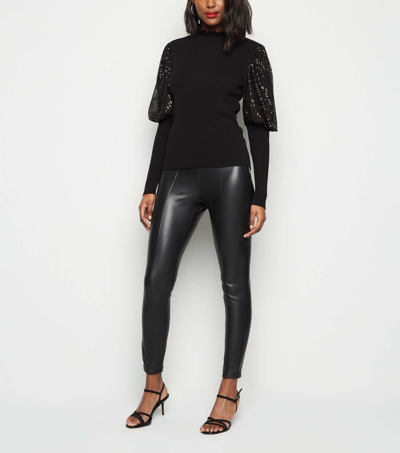 Cameo Rose Black Sequin Puff Sleeve Jumper Image 2