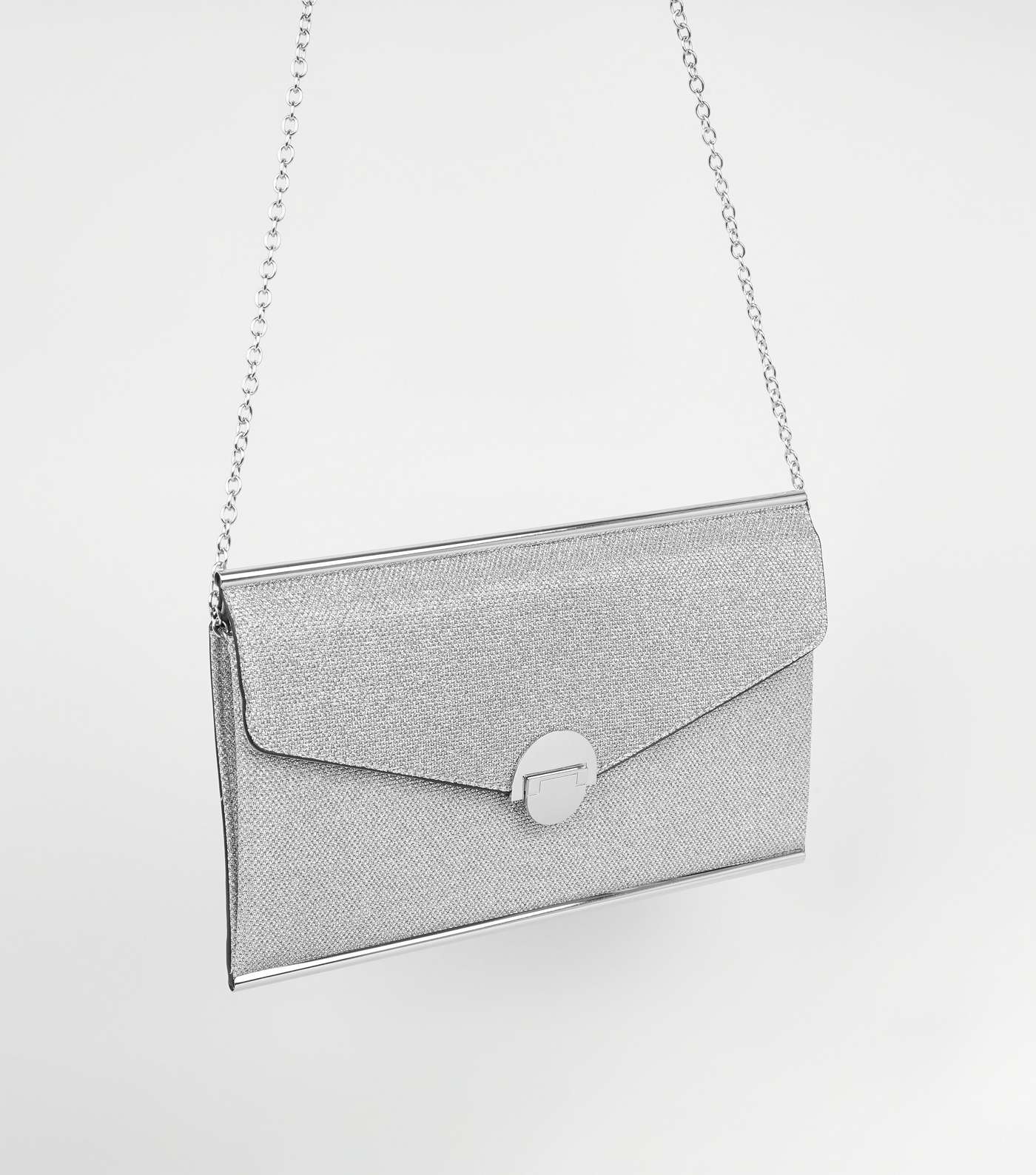 Silver Glitter Clutch Bag Image 3