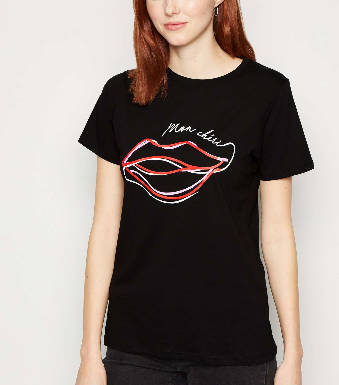 Black Sketch Lip Slogan T-shirt