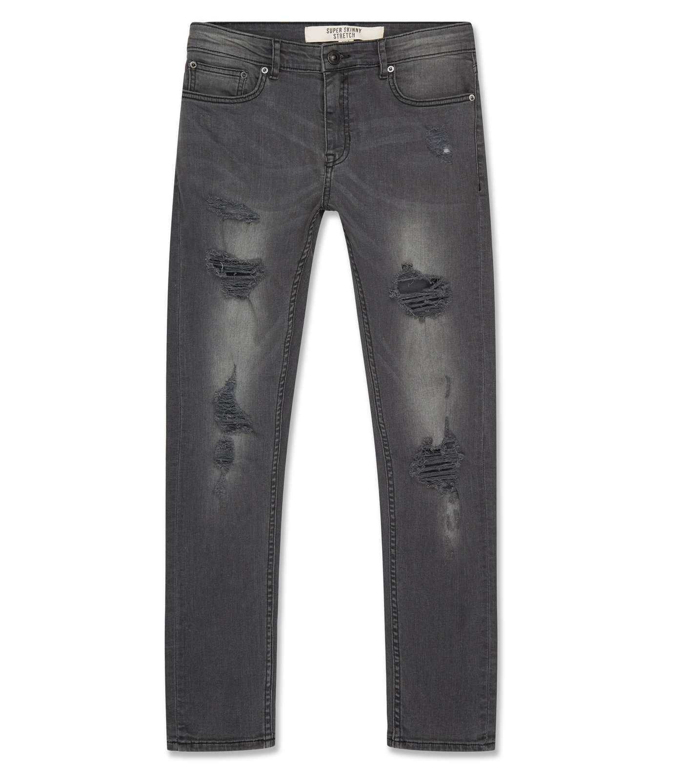 Dark Grey Ripped Super Skinny Jeans Image 4
