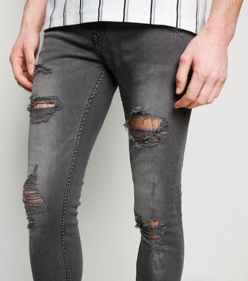 Dark Grey Ripped Super Skinny Jeans 