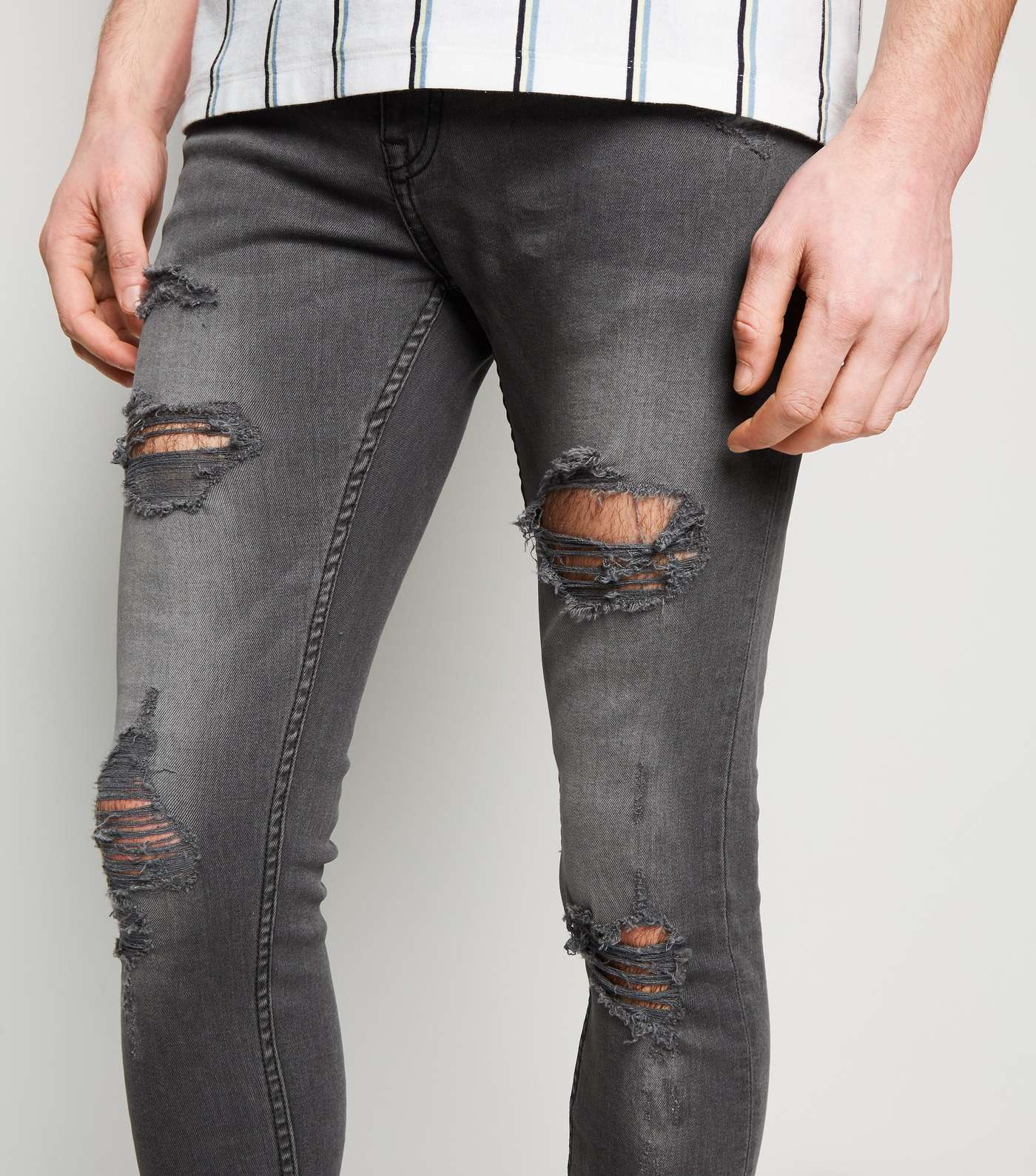 Dark Grey Ripped Super Skinny Jeans Image 6
