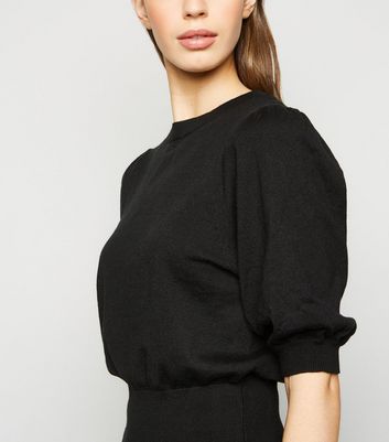 Image of Black Puff Sleeve Fine Knit Jumper New Look