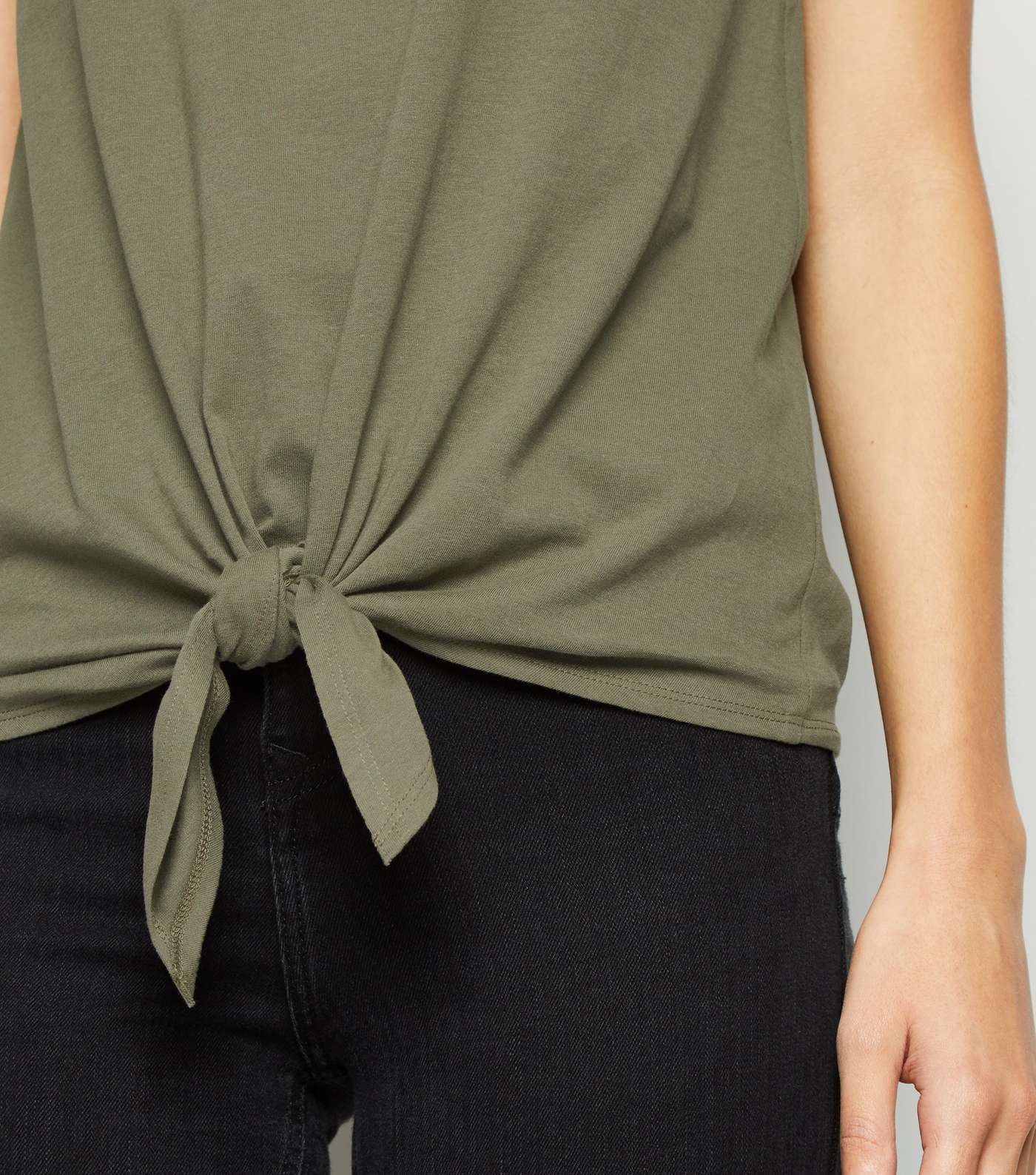 Khaki Tie Front Cotton Vest Image 5