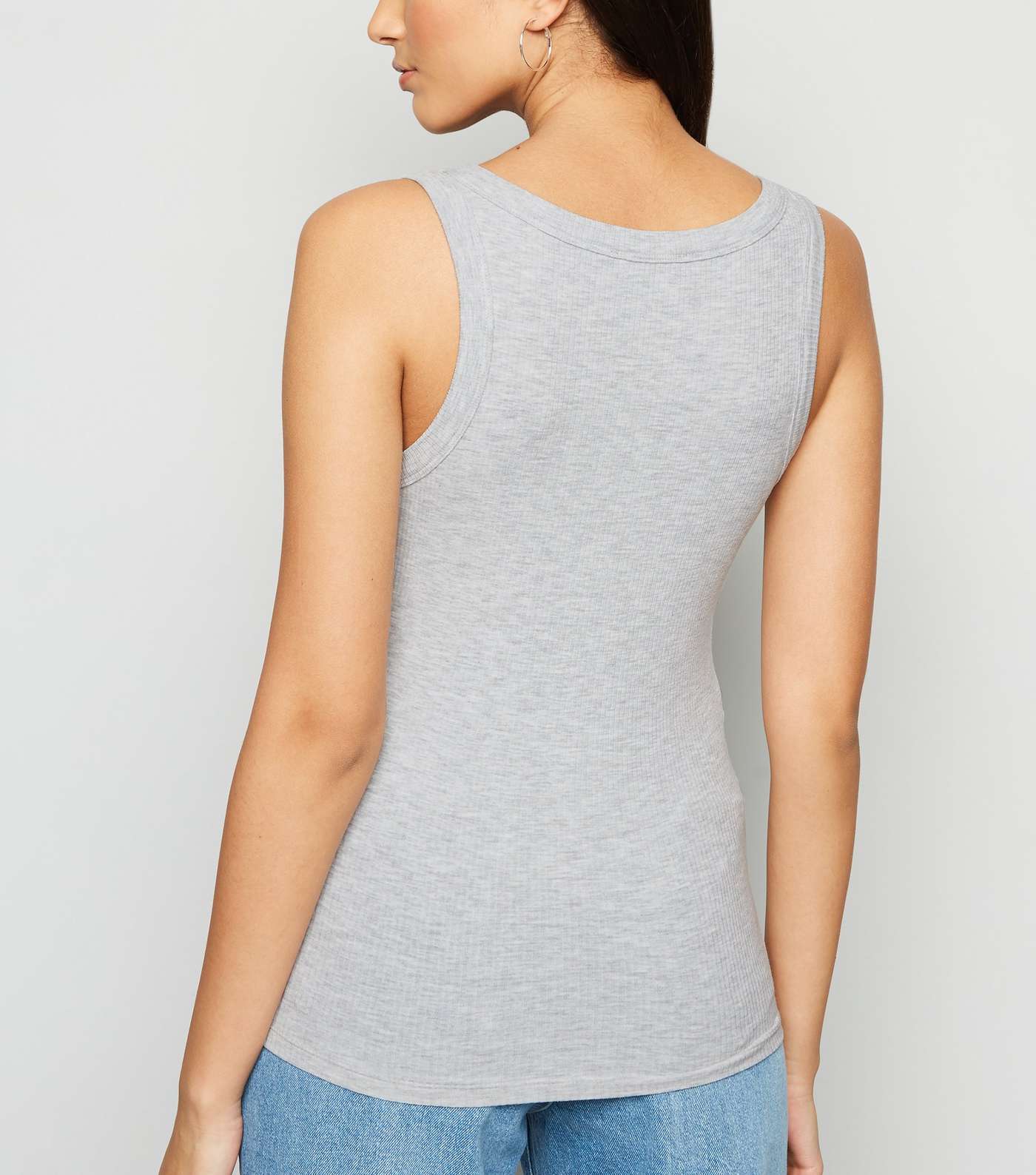Pale Grey Ribbed Faux Pearl Popper Vest Image 3