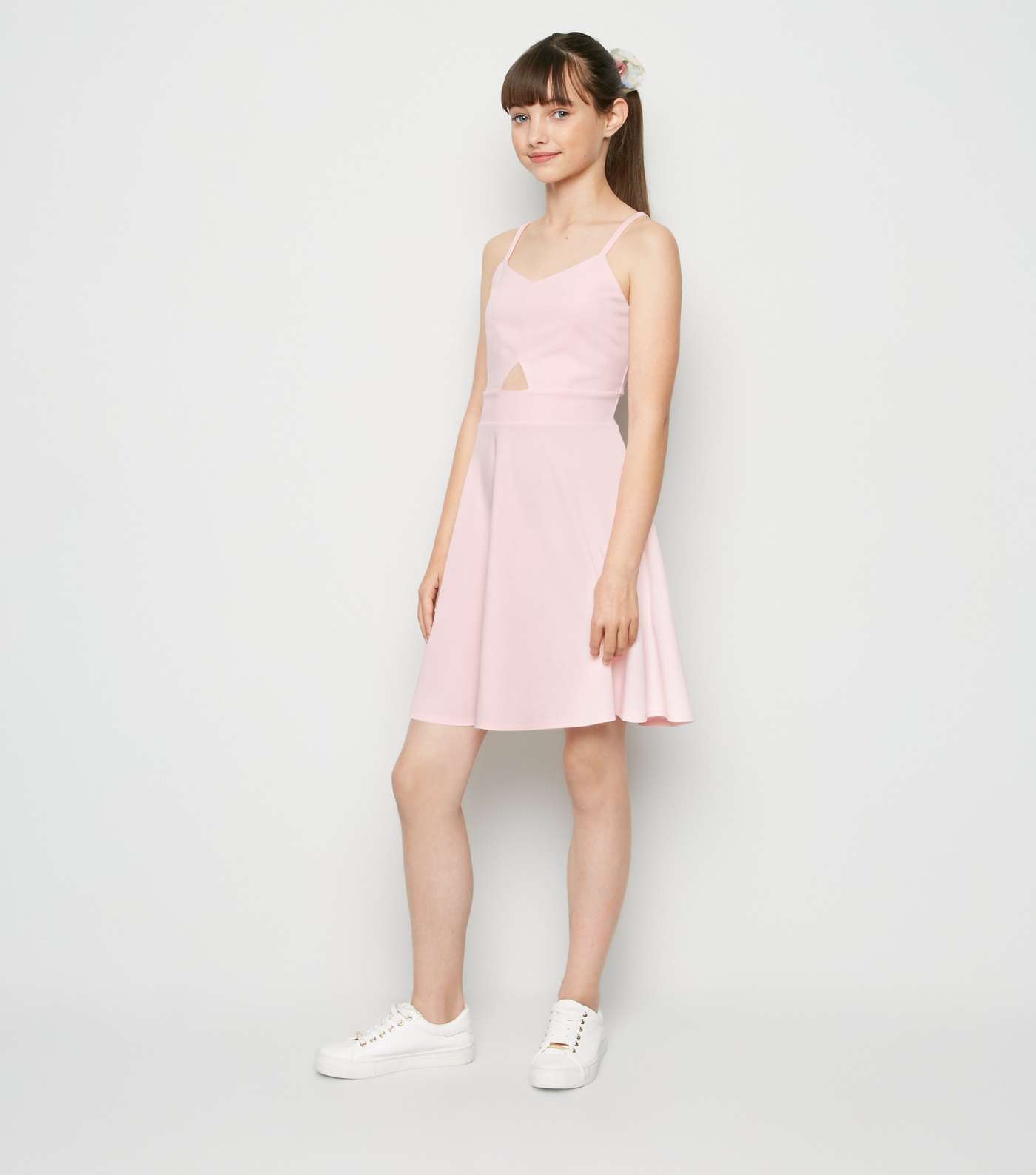Girls Pale Pink Cut Out Skater Dress Image 2