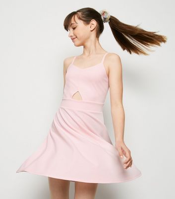 Girls Pale Pink Cut Out Skater Dress New Look