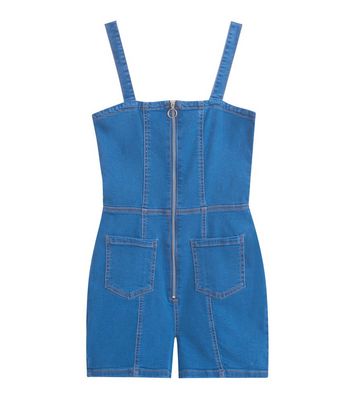 new look denim jumpsuit with zip in blue