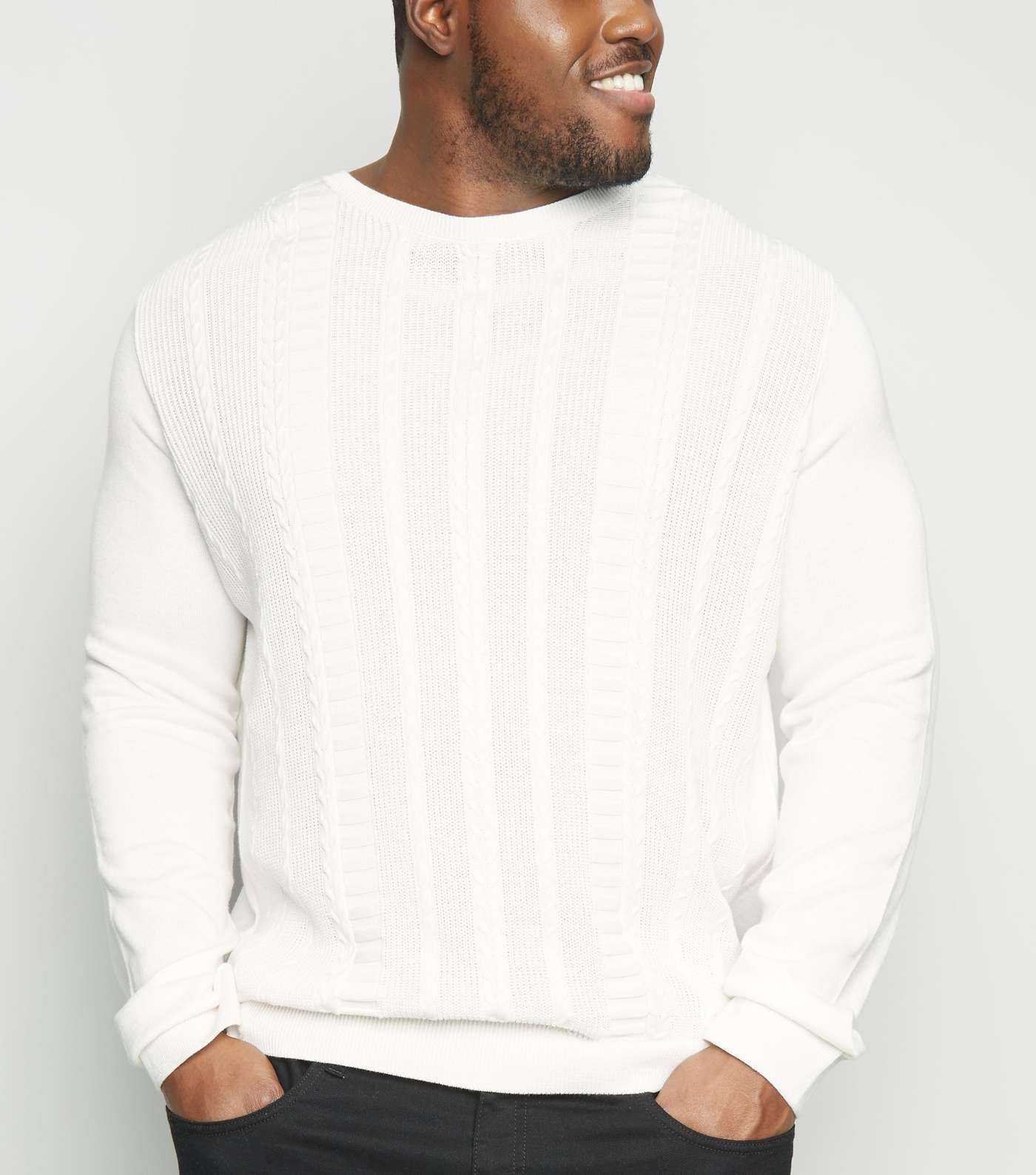 Plus Size Off White Cable Knit Muscle Fit Jumper