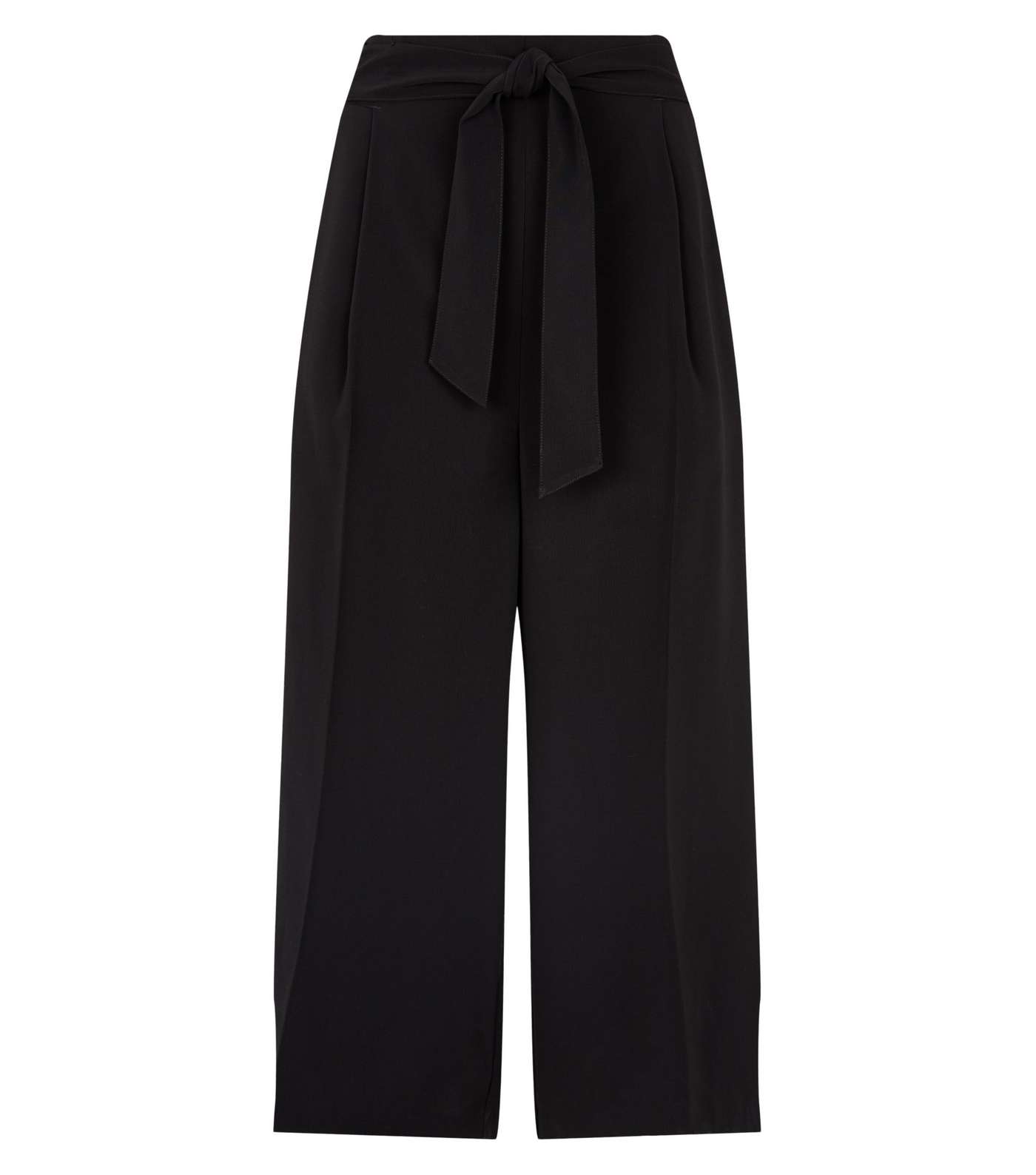 Petite Black Tie Waist Crop Trousers Image 4