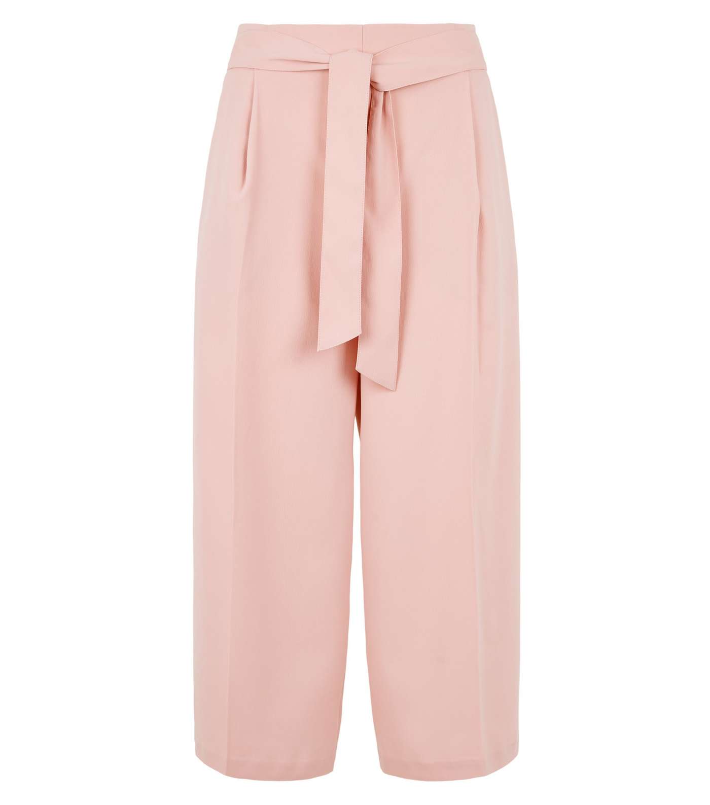 Petite Pale Pink Tie Waist Crop Trousers Image 4