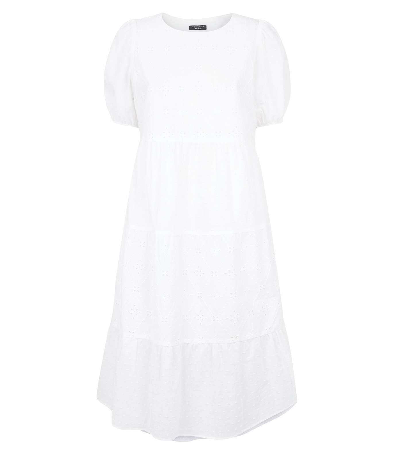 Petite White Broderie Puff Sleeve Midi Dress Image 4