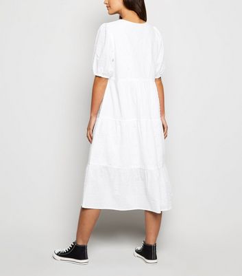Petite White Broderie Puff Sleeve Midi 